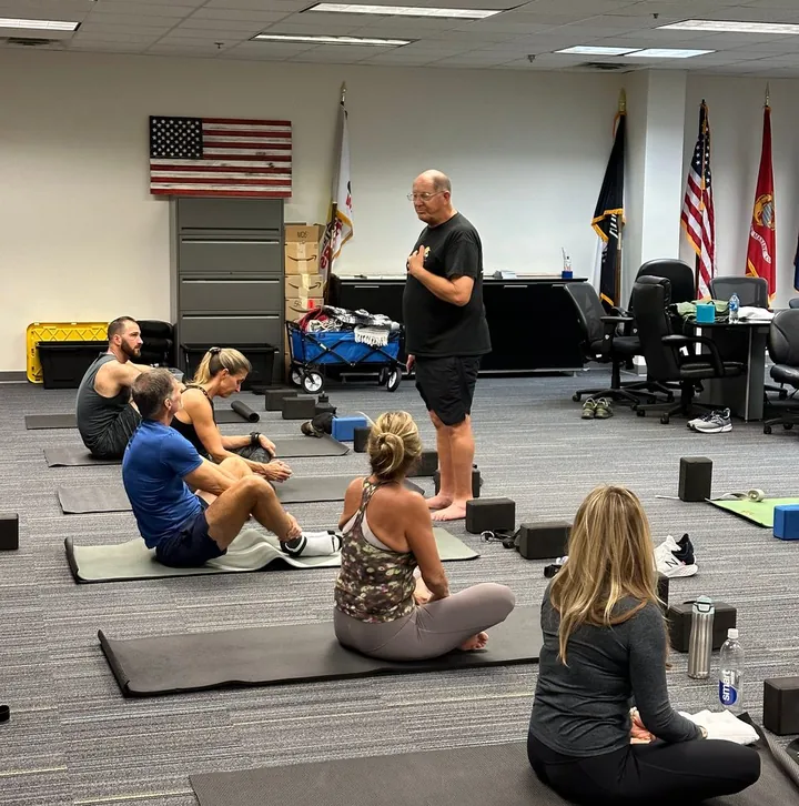 Veterans in a yoga class